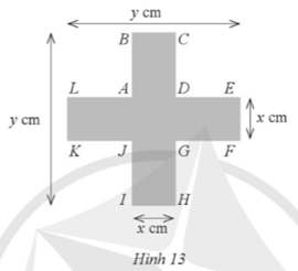 Một biển báo giao thông có một phần dạng hình chữ thập với các kích thước x (cm), y (cm) và y = x + 25, AL = AB = CD = DE = FG = GH = IJ = JK như mô tả ở Hình 13. (ảnh 1)