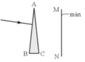 Chiếu tia sáng tới vuông góc với mặt bên AB của lăng kính thuỷ tinh có góc A nhở hơn 20° như hình 4.2.  (ảnh 1)