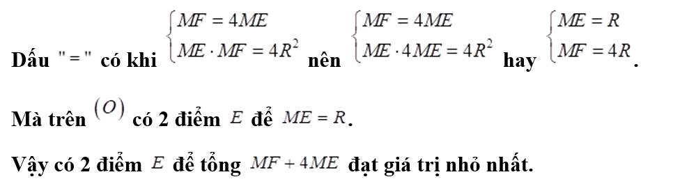 Cho đường tròn (O, R) có đường kính MN Gọi đường thẳng d là tiếp tuyến của đường tròn O tại điểm N. Lấy điểm E di động trên đường tròn (ảnh 3)