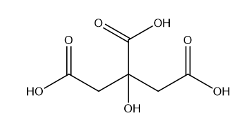 Acid citric là một acid hữu cơ yếu, là một chất bảo quản tự nhiên và được sử dụng để bổ sung vị chua cho thực phẩm hay các loại nước ngọt. Acid citric có công thức cấu tạo như sau:   Thể tích của dung dịch sodium hydroxide (NaOH) 0,4 mol/l cần dùng để trung hòa 0,005 mol citric acid là bao nhiêu mL? (ảnh 1)