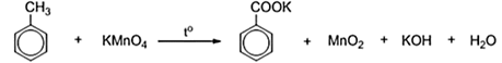 Cho 1,84 gam toluene tác dụng hết với dung dịch chứa m gam KMnO4 theo phản ứng:   Biết so với lượng phản ứng. Giá trị của m là 	 (ảnh 1)