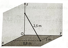 Một chiếc gậy có chiều dài 2,5 m được đặt trong góc phòng như hình sau đây. Một đầu gậy nằm trên sàn, cách hai bức tường lần lượt là 1 m và 0,8 m.  (ảnh 1)