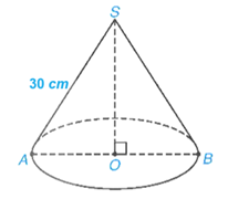 Bạn Khôi làm một chiếc mũ sinh nhật bằng bìa cứng có dạng hình nón với đường kính đáy bằng 20 cm, độ dài đường sinh bằng 30 cm. Tính diện tích giấy (ảnh 2)