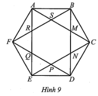 Ở Hình 9 biết ABCDEF là lục giác đều, chứng minh rằng lục giác MNPQRS cũng là lục giác đều. (ảnh 1)