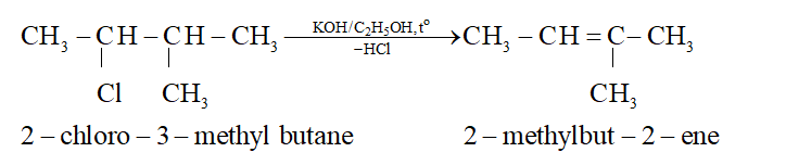 Sản phẩm chính theo quy tắc Zaitsev của phản ứng tách HCl ra khỏi phân tử 2-chloro-3-methyl butane là gì? (ảnh 1)