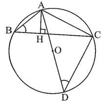 Cho tam giác ABC có (O) là đường tròn ngoại tiếp. Vẽ đường cao AH của tam giác ABC và đường kính AD của đường tròn (O). Biết AB = 8 cm; AC = 15 cm và AH = 5 cm. (ảnh 1)