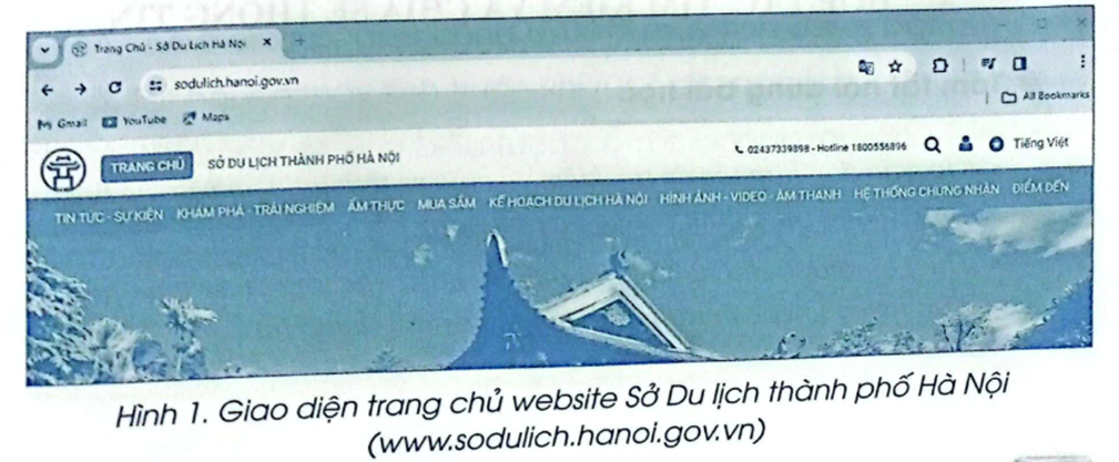 Quan sát Hình 1 và trả lời câu hỏi sau:  Khi muốn tìm kiếm thông tin về các món ăn đặc trưng của Hà Nội trên website, em sẽ vào danh mục nào?  A. Tin tức – Sự kiện.  B. Khám phá – Trải nghiệm.  C. Ẩm thực.  D. Hình ảnh – Video – Âm thanh. (ảnh 1)