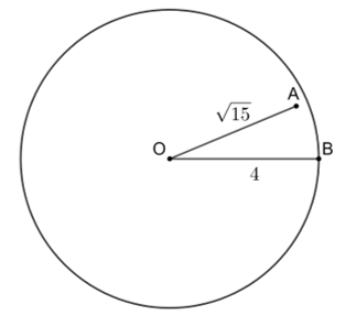 Chọn phương án đúng. Cho đường tròn (O; 4 cm) và hai điểm A, B. Biết rằng \[OA = \sqrt {15} \] cm và OB = 4 cm. Khi đó: A. Điểm A nằm trong (O), điểm B nằm ngoài (O). B. Điểm A nằm ngoài (O), điểm B nằm trên (O). C. Điểm A nằm trên (O), điểm B nằm trong (O). D. Điểm A nằm trong (O), điểm B nằm trên (O). (ảnh 1)