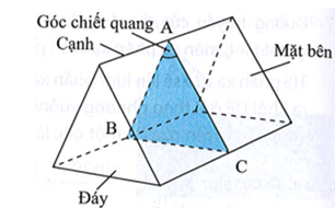 Hãy mô tả cấu tạo của lăng kính trong phòng thí nghiệm bằng hình vẽ và chỉ ra góc chiết quang (ảnh 1)