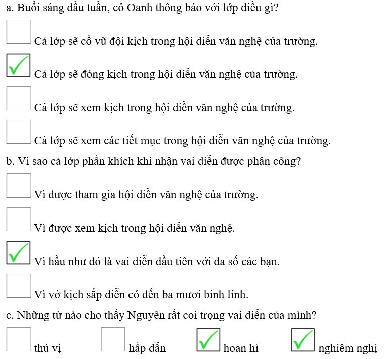 Đọc bài và thực hiện yêu cầu:  Những vai diễn thú vị (ảnh 1)