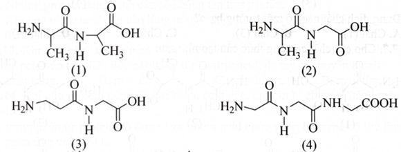 Cho các chất có công thức cấu tạo như sau:   Trong các hợp chất trên, những hợp chất nào thuộc loại dipeptide? 	 (ảnh 1)