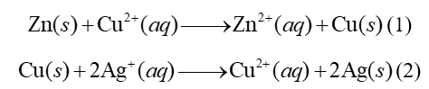 Cho hai phản ứng sau:   (1)  (2) Số cặp oxi hoá - khử trong hai phản ứng trên là 	A. 2.	B. 4.	C. 3.	D. 5. (ảnh 1)