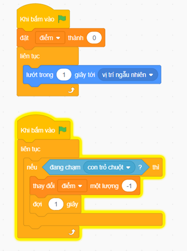 Ý tưởng trò chơi Dọn dẹp đại dương (Hình 1) như sau:  Trong đại dương, ngoài cá, cua đang bơi, còn có cả bóng, bàn phím bị rơi xuống. Người chơi dọn dẹp đại dương bằng cách di chuyển chuột máy tính chạm vào bóng (hoặc bàn phím). Khi đó, bóng (hoặc bàn phím) sẽ biến mất và được cộng 1 điểm. Sau đó, sẽ xuất hiện một quả bóng (hoặc bàn phím) mới.  Nếu chuột máy tính chạm nhầm vào cả hoặc cua thì sẽ bị trừ 1 điểm.     Dựa trên ý tưởng của trò chơi, em hãy thực hiện  a) Viết kịch bản cho trò chơi.  b) Tạo chương trình theo kịch bản đã viết.  c) Chạy thử chương trình xem có đúng kịch bản không và sửa lỗi của chương trình nếu có. (ảnh 2)