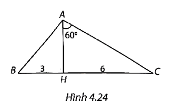 Cho tam giác ABC có chân đường cao AH nằm giữa B và C. Biết HB = 3 cm, HC = 6 cm, \(\widehat {HAC} = 60^\circ .\) Hãy tính độ dài các cạnh (làm tròn đến cm), số đo các góc của tam giác ABC (làm tròn đến độ). (ảnh 1)