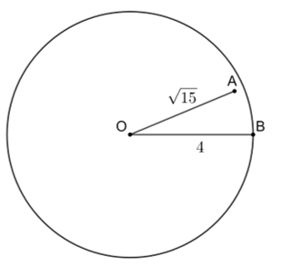 Chọn phương án đúng. Cho đường tròn (O; 4 cm) và hai điểm A, B. Biết rằng \[OA = \sqrt {15} \] cm và OB = 4 cm. Khi đó: A. Điểm A nằm trong (O), điểm B nằm ngoài (O). B. Điểm A nằm ngoài (O), điểm B nằm trên (O). C. Điểm A nằm trên (O), điểm B nằm trong (O). D. Điểm A nằm trong (O), điểm B nằm trên (O). (ảnh 1)