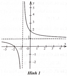 Một trong bốn đường thẳng dưới đây là đường tiệm cận đứng của đồ thị hàm số ở Hình 1. Hỏi đường tiệm cận đứng của đồ thị hàm số đó là đường nào?   (ảnh 1)