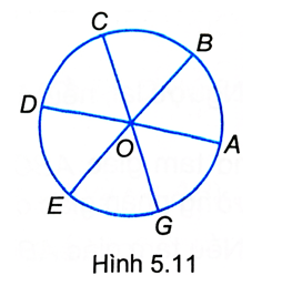 Cho Hình 5.11, trong đó tất cả các cung AB, BC, CD, DE, EG và GA đều có số đo bằng 60°. Khi đó: (ảnh 1)