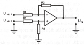 Sơ đồ mạch điện như hình là sơ đồ nguyên lí của mạch khuếch đại   	A. cộng.	B. trừ.	C. so sánh.	D. tích phân. (ảnh 1)