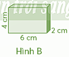 Viết vào chỗ chấm. Chiều dài: ..... cm Chiều rộng: ...... cm Chiều cao: ...... cm V = 4 × 2 × 6 = 48 (cm3) (ảnh 5)