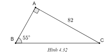 Giải tam giác ABC vuông tại A, biết a) BC = 20, \(\widehat C = 40^\circ ;\) b) AC = 82, \(\widehat B = 55^\circ ;\) c) BC = 32, AC = 20. (Kết quả về cạnh làm tròn đến chữ số thập phân thứ nhất, kết quả về góc làm tròn đến độ). (ảnh 2)