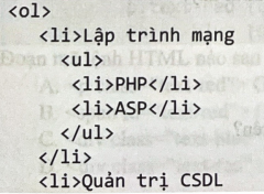 Phương án nào sau đây nêu đúng kết quả hiển thị trên trang web của đoạn mã lệnh trên? (ảnh 1)