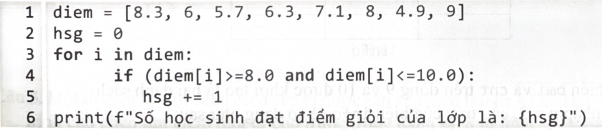 d. Lệnh if tại dòng 4 cần sửa lại như sau: if (i>=8.0 and i<=10.0): (ảnh 1)