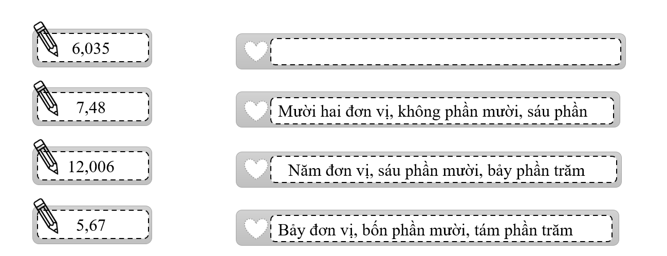 Chọn số thích hợp với mỗi tổng:  Sáu đơn vị, ba phần trăm, năm phần nghìn (ảnh 1)