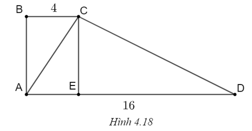 Cho hình thang ABCD (AD // BC) có AD = 16 cm, BC = 4 cm và \(\widehat A = \widehat B = \widehat {ACD} = 90^\circ .\) a) Kẻ đường cao CE của tam giác ACD. Chứng minh \(\widehat {ADC} = \widehat {ACE}.\) Tính sin của các góc \(\widehat {ADC},\) \(\widehat {ACE}\) và suy ra AC2 = AD.AE. Từ đó tính AC. b) Tính góc D của hình thang. (ảnh 1)