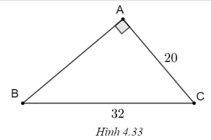 Giải tam giác ABC vuông tại A, biết a) BC = 20, \(\widehat C = 40^\circ ;\) b) AC = 82, \(\widehat B = 55^\circ ;\) c) BC = 32, AC = 20. (Kết quả về cạnh làm tròn đến chữ số thập phân thứ nhất, kết quả về góc làm tròn đến độ). (ảnh 3)