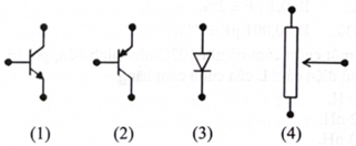 Trong những kí hiệu được đánh số thứ tự (1), (2), (3), (4) như hình bên dưới, transistor loại PNP là kí hiệu ở hình số   	A. (1).	B. (2).	C. (3).	D. (4).  (ảnh 1)