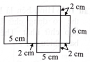 Một tờ giấy được cắt sẵn để gấp thành một hình hộp chữ nhật với các kích thước như hình vẽ bên. Thể tích của khối hộp được gấp là bao nhiêu (ảnh 1)