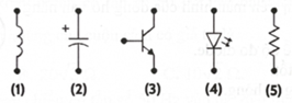 Trong những kí hiệu được đánh số thứ tự (1), (2), (3), (4), (5) như hình bên dưới, tên gọi của các linh kiện theo đúng thứ tự lần lượt là    (ảnh 1)