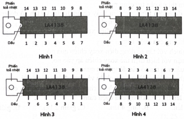 Cho IC 2 hàng chân như hình bên dưới, chân IC được xác định đúng là   	A. hình 1.	B. hình 2.	C. hình 3.	D. hình 4. (ảnh 1)