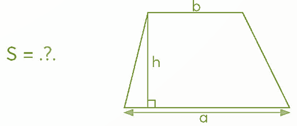 Viết các công thức phù hợp vào chỗ chấm.  Hình thang có S là diện tích; a, b là độ dài hai đáy; h là chiều cao.   (ảnh 1)