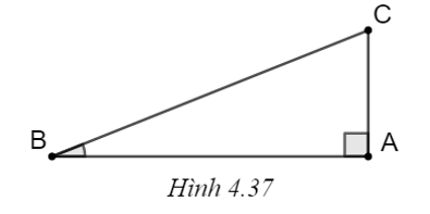 Chọn phương án đúng. Trong tam giác ABC vuông tại A (H.4.37), tan B bằng   A. \(\frac{{AB}}{{AC}}.\) B. \(\frac{{AC}}{{AB}}.\) C. \(\frac{{AB}}{{BC}}.\) D. \(\frac{{BC}}{{AC}}.\) (ảnh 1)