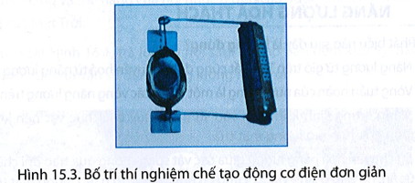 Thực hiện chế tạo mô hình động cơ điện theo gợi ý sau:  Dụng cụ: Pin 1,5 V; viên nam châm tròn; dây đồng; hai (ảnh 1)