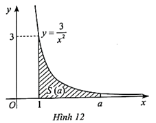 Kí hiệu S(a) là diện tích hình phẳng giới hạn bởi đồ thị của hàm số y = \3/x^2], trục hoành và hai đường thẳng x = 1, x = a với a > 1 (Hình 12). Tính giới hạn \ (ảnh 1)