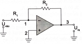 Cho mạch khuếch đại đảo như hình bên dưới.   Gọi G là hệ số khuếch đại của mạch và được xác định bằng công thức  (ảnh 1)