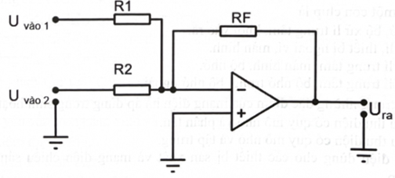 Sơ đồ mạch điện như hình vẽ bên đang mô tả mạch khuếch đại thuật toán A. cộng đảo. 	B. trừ.	C. cộng không đảo.	D. tích phân. (ảnh 1)