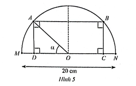 Cho điểm A di động trên nửa đường tròn tâm O đường kính MN = 20 cm, MOA = α với 0 ≤ α ≤ π. Lấy điểm B thuộc nửa đường tròn và C, D thuộc đường kính  (ảnh 1)