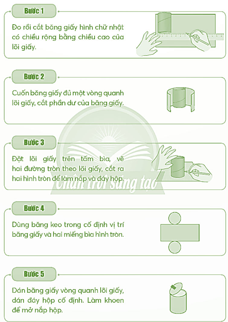 Làm hộp đựng đồ vật từ lõi bìa hình trụ của cuộn giấy, giấy màu kẻ ô và bìa cứng. (ảnh 1)