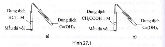 Tiến hành hai thí nghiệm như Hình 27.1, hỏi ống nghiệm chứa dung dịch Ca(OH)2 nào nhanh bị đục hơn? (ảnh 1)