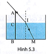 Một chiếc cọc cắm thẳng đứng xuống hồ nước, phần đầu cọc nhô khỏi mặt nước một đoạn AC = 60 cm. Ánh nắng (ảnh 1)