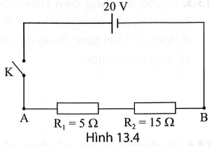 Một mạch điện được mắc như Hình 13.4. Xác định cường độ dòng điện chạy trong mạch và công suất (ảnh 1)