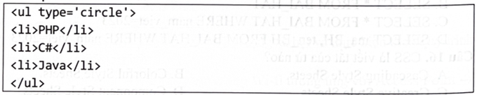 Cho đoạn mã HTML sau:   Phương án nào sau đây nêu đúng kết quả hiển thị của đoạn mã trên trình duyệt? (ảnh 1)