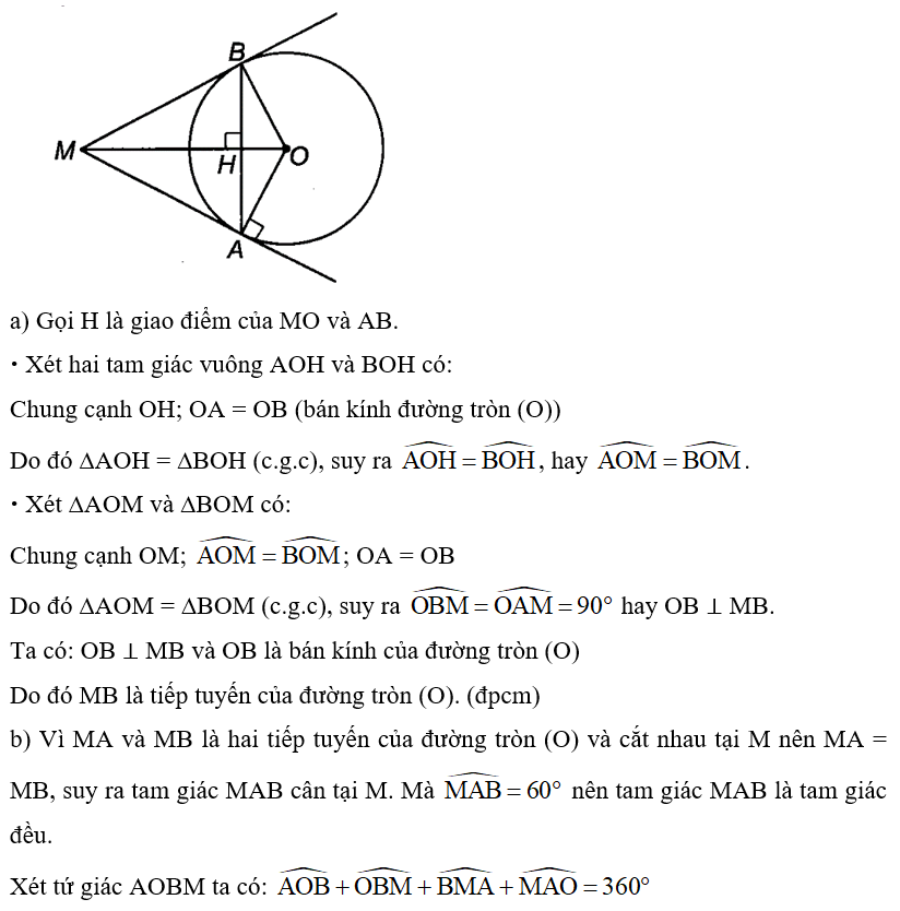 Cho đường tròn (O) và điểm M nằm bên ngoài (O). Từ M kẻ tiếp tuyến MA với (O) (ảnh 1)