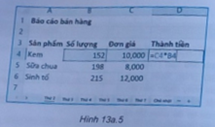 Tạo bảng tính lưu dữ liệu bán hàng của một cửa hàng đồ uống như minh họa ở Hình 13a.1 và Hình 13a.2 theo các yêu cầu trong Hình 13a.3. (ảnh 3)