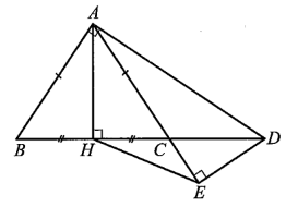 Cho tam giác ABC cân ở A, H là trung điểm của BC và  Đường vuông góc với AB tại A cắt đường thẳng (ảnh 1)