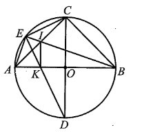 Cho tam giác ABC vuông cân tại C và nội tiếp đường tròn (O; R). E là điểm tuỳ ý trên cung nhỏ AC. Gọi I là (ảnh 1)