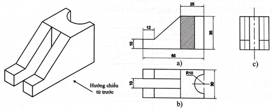 Trong hình vẽ dưới đây, các hình biểu diễn a, b, c của vật thể lần lượt là   (ảnh 1)